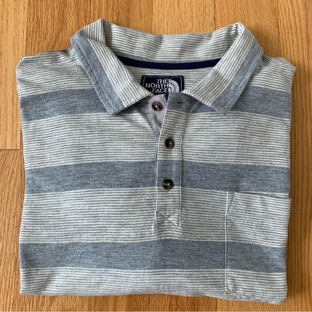 The North Face Men's Polo w/ Pocket Striped Gray White Sz XXL